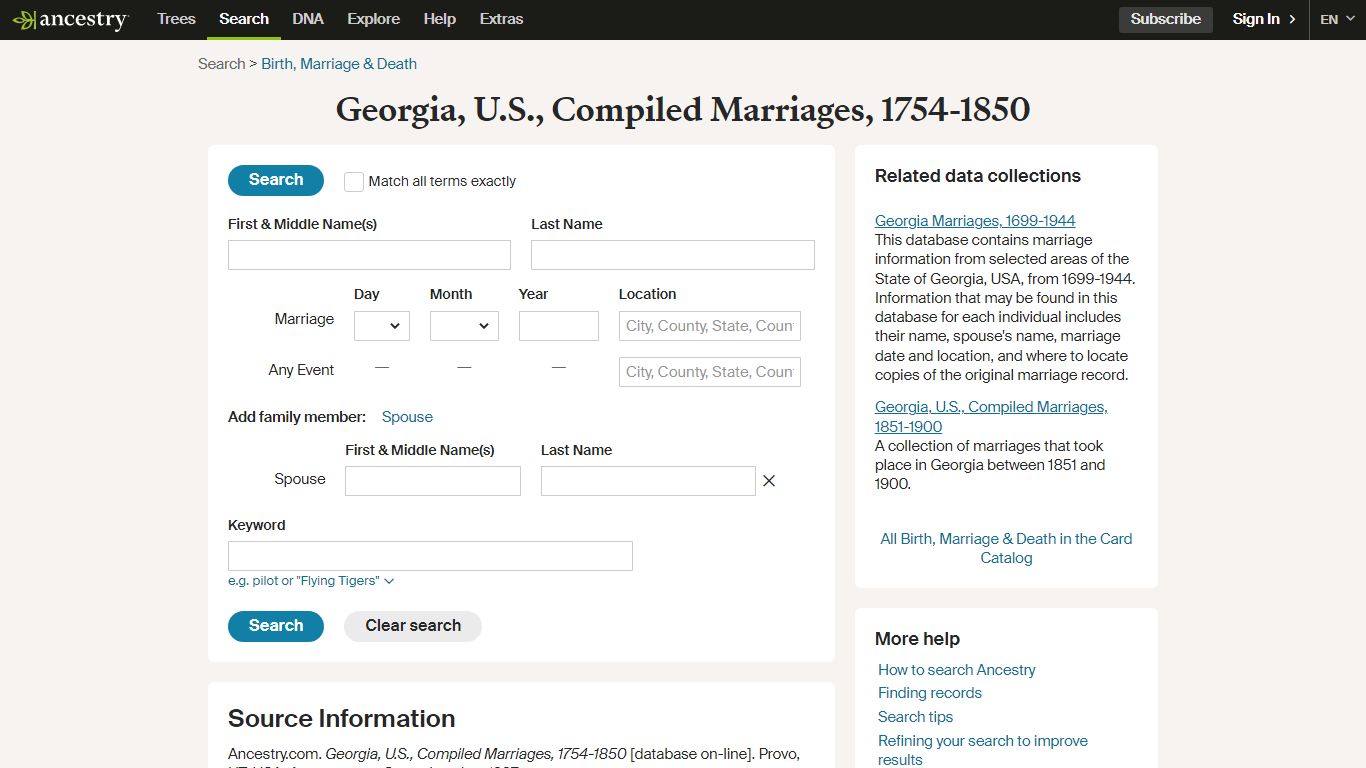 Georgia, U.S., Compiled Marriages, 1754-1850 - Ancestry.com