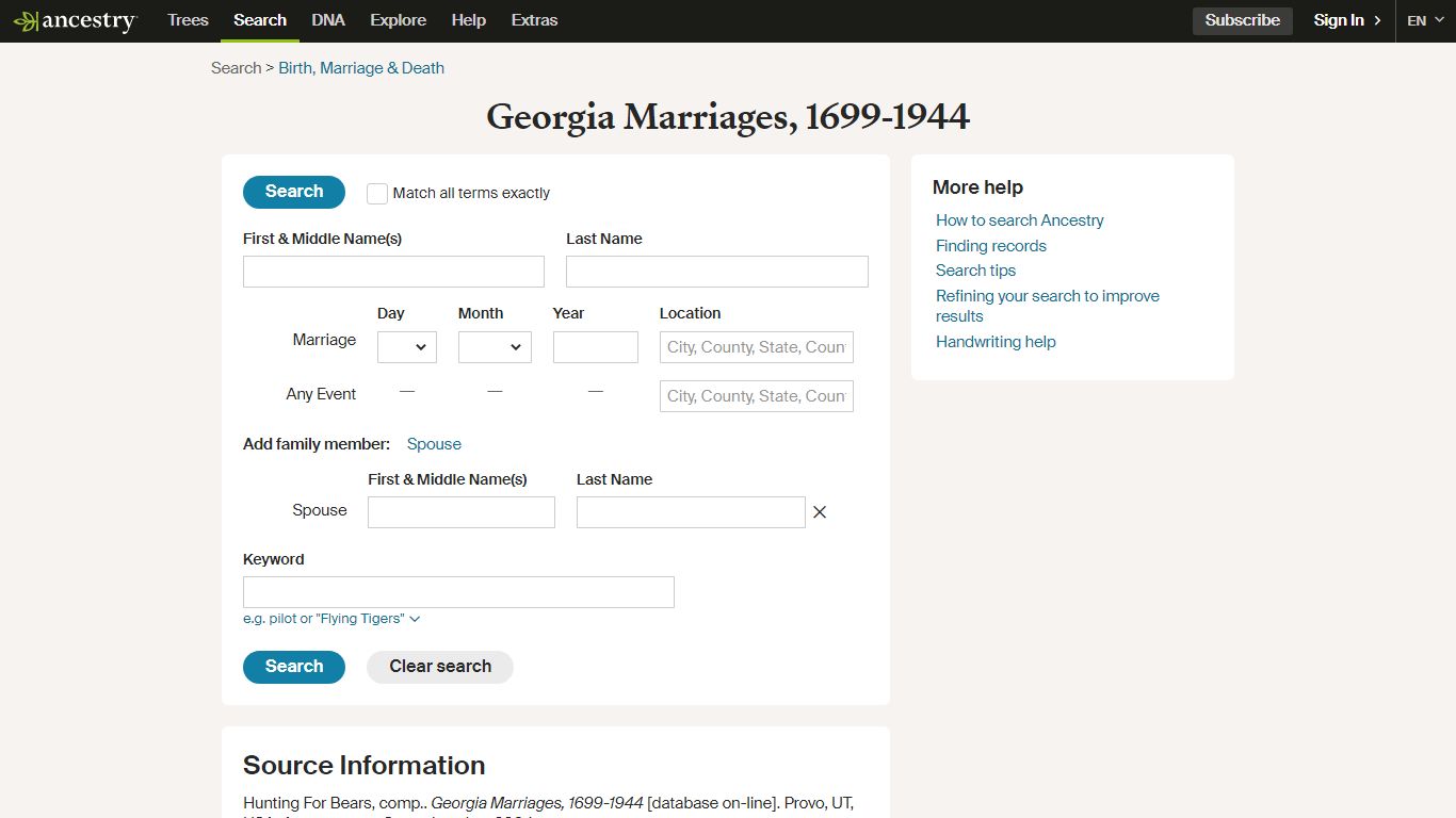 Georgia Marriages, 1699-1944 - Ancestry