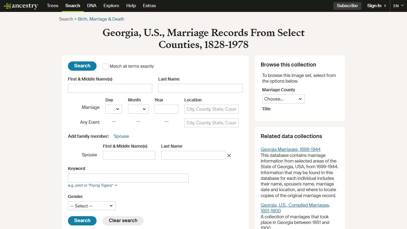 Georgia, U.S., Marriage Records From Select Counties, 1828-1978